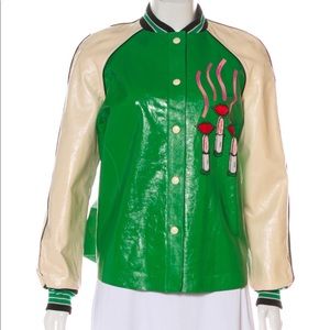 Valentino Green Leather Jacket Sequin Embellished